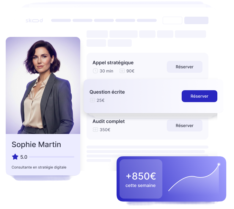 Dashboard Skod - Vue principale avec profil consultant et services